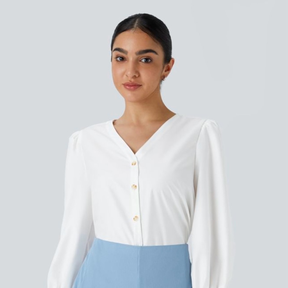 Halara V Neck Button Long Sleeve Work Blouse